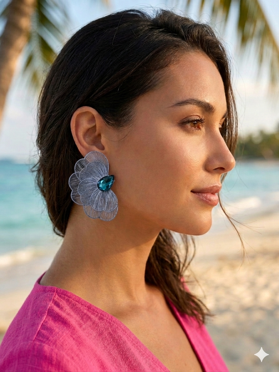 Metal Blue flower earrings