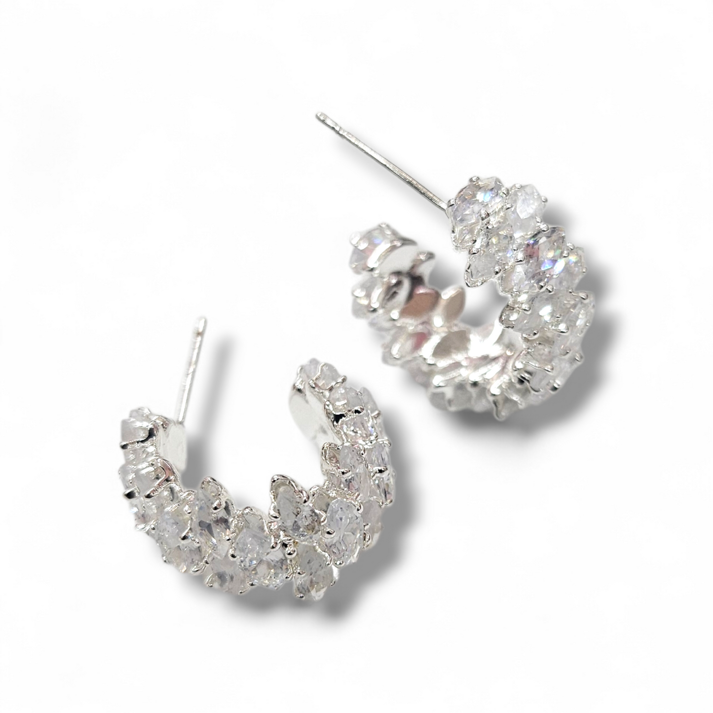 Cubic zirconia silver hoops