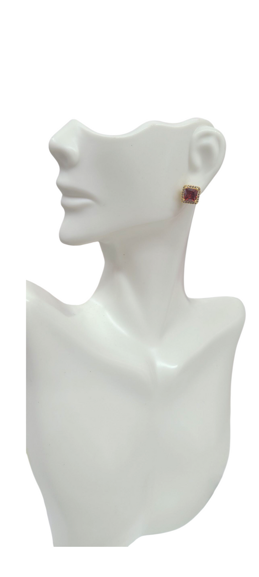 Red Square stud Earrings