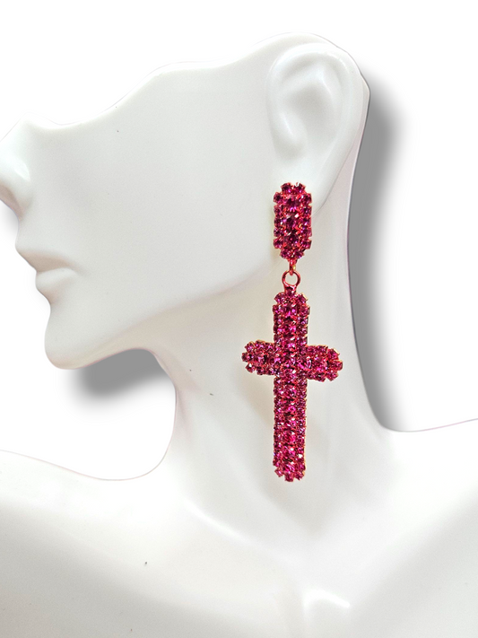 Hot Pink cross earrings