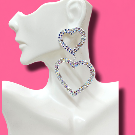 2493 Silver AB Double Heart Earrings