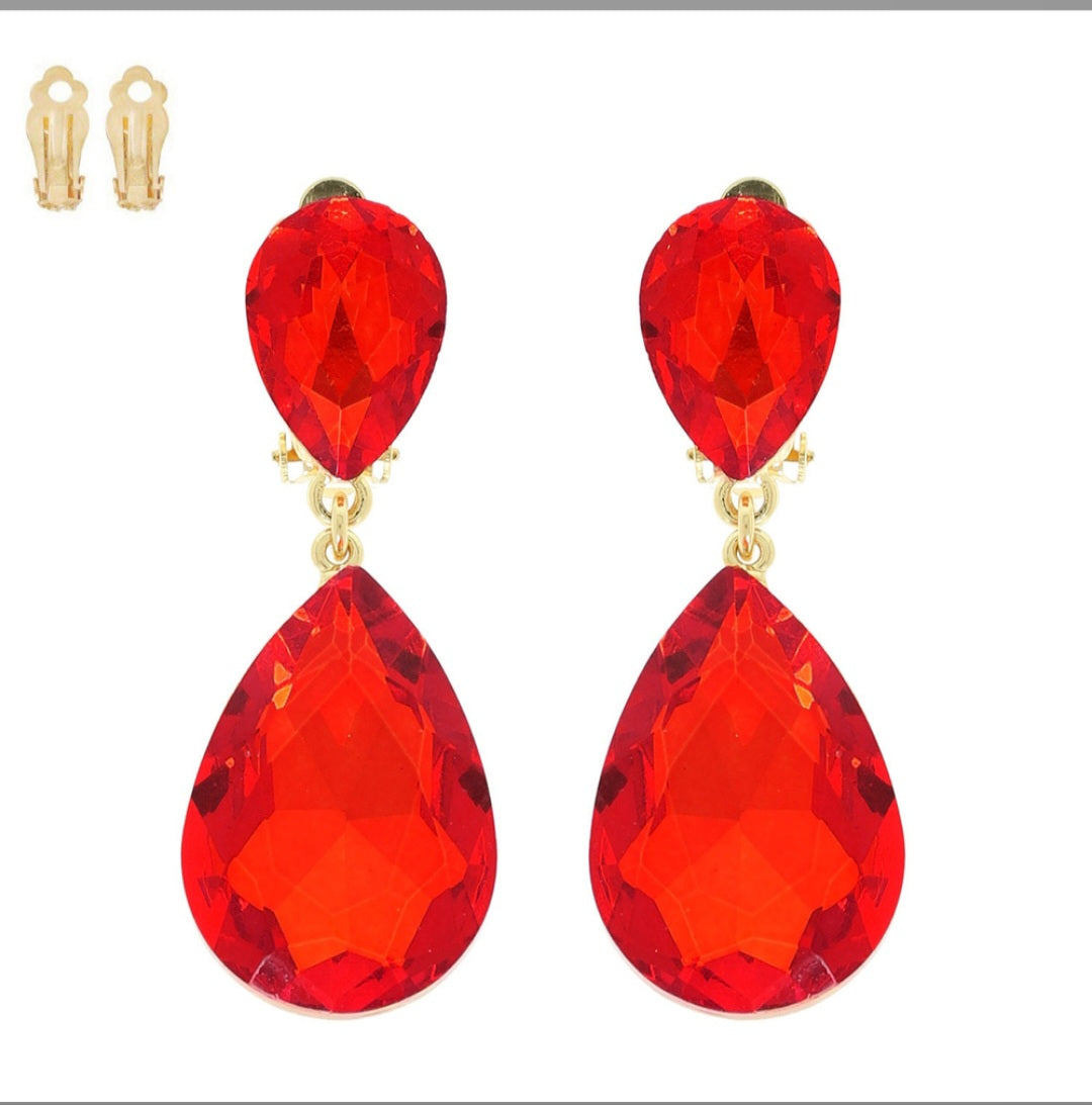 Red Drop clip on earrings
