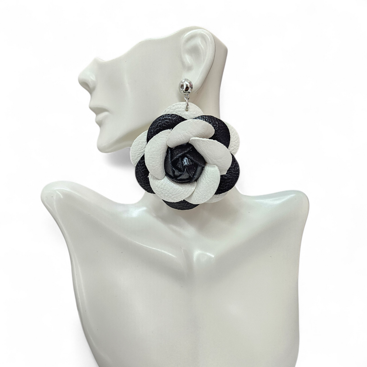 Black and white flower earrings