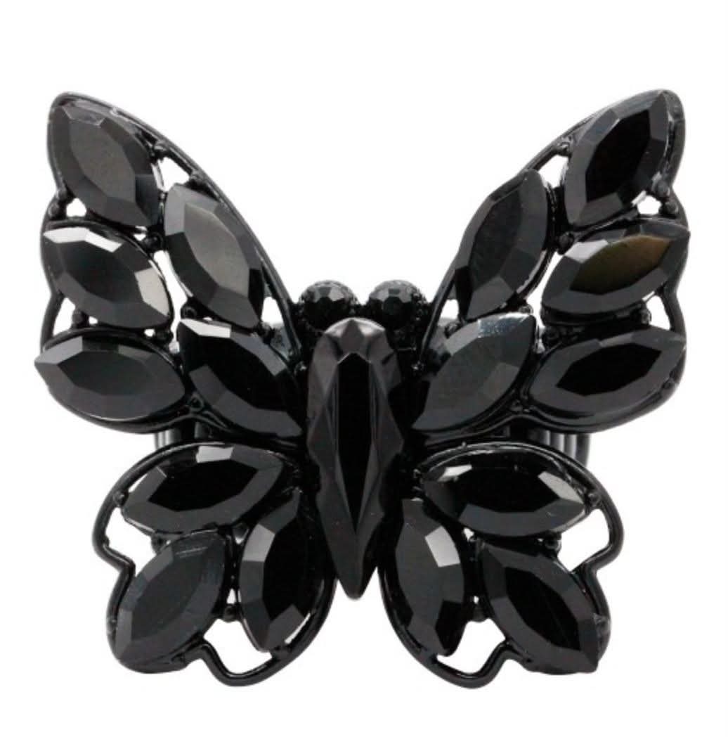 Black rhinestone butterfly ring
