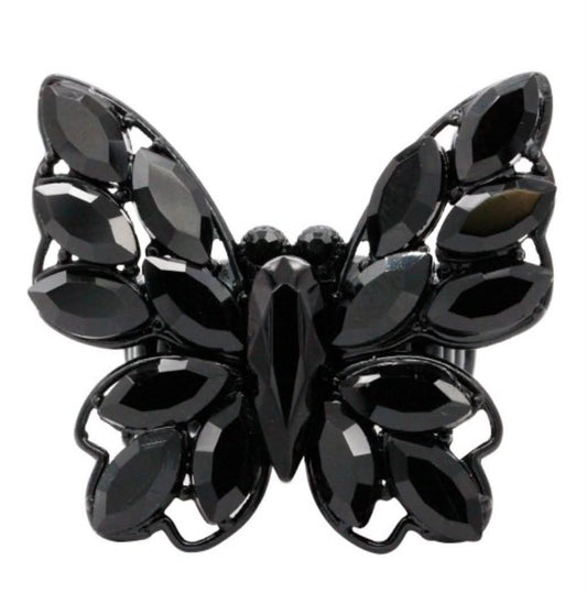 Black rhinestone butterfly ring