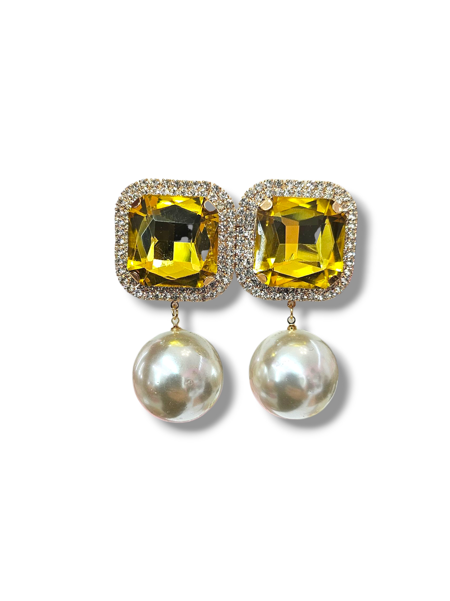 Yellow Clip on Pearl Earrings
