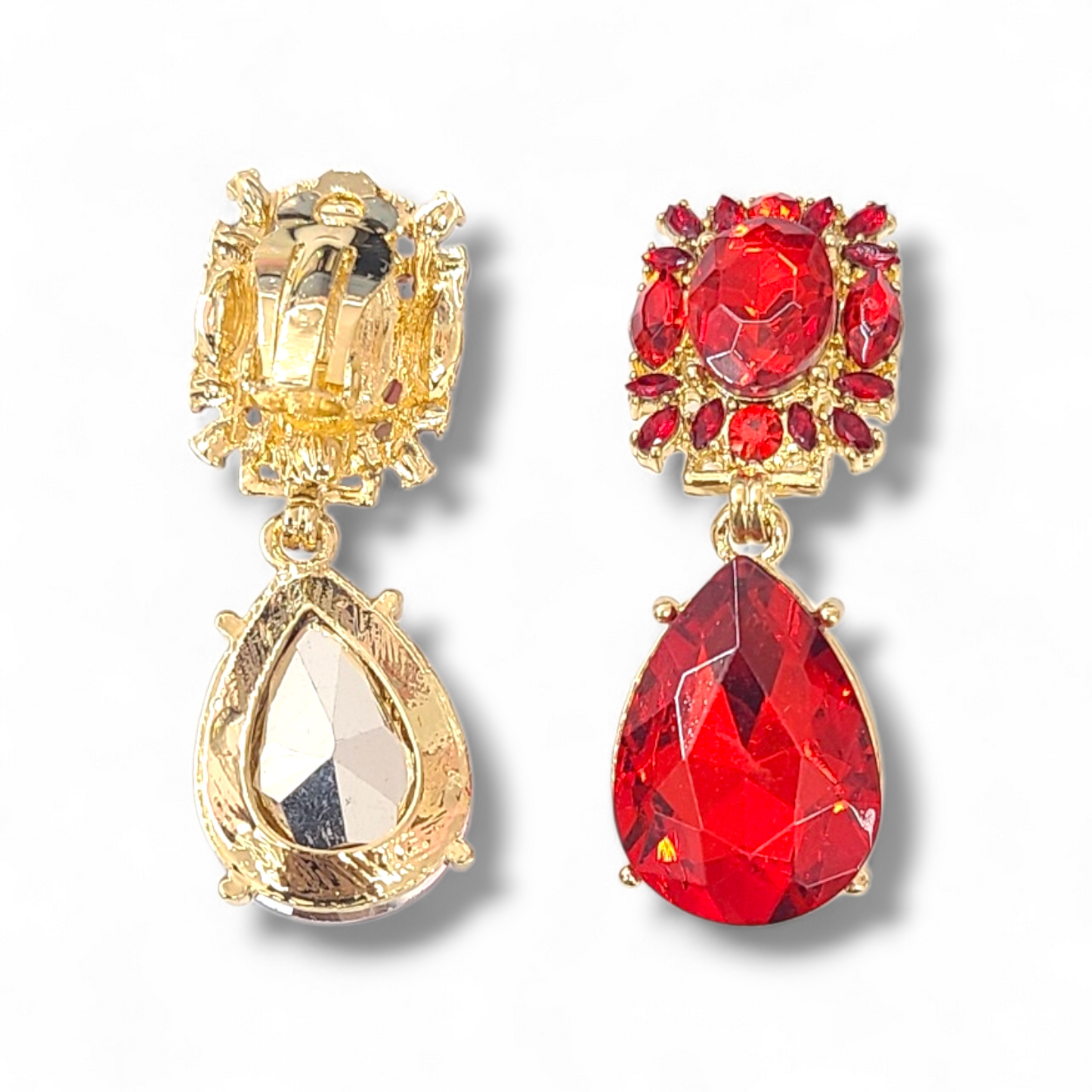 Red clip on earrings