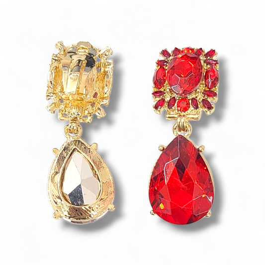 Red clip on earrings
