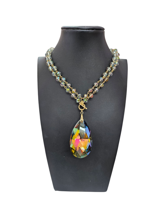 Oil slick drop necklace