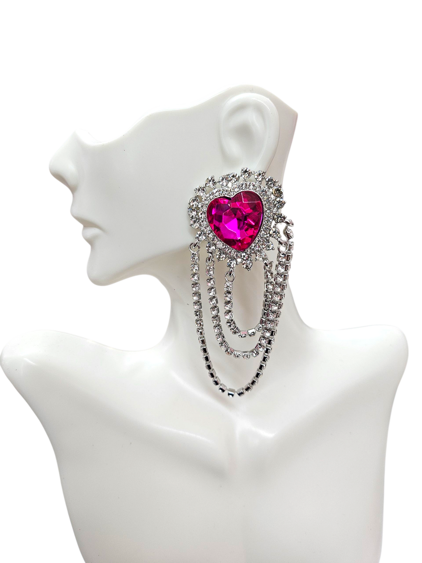 Hot pink heart tassel earrings