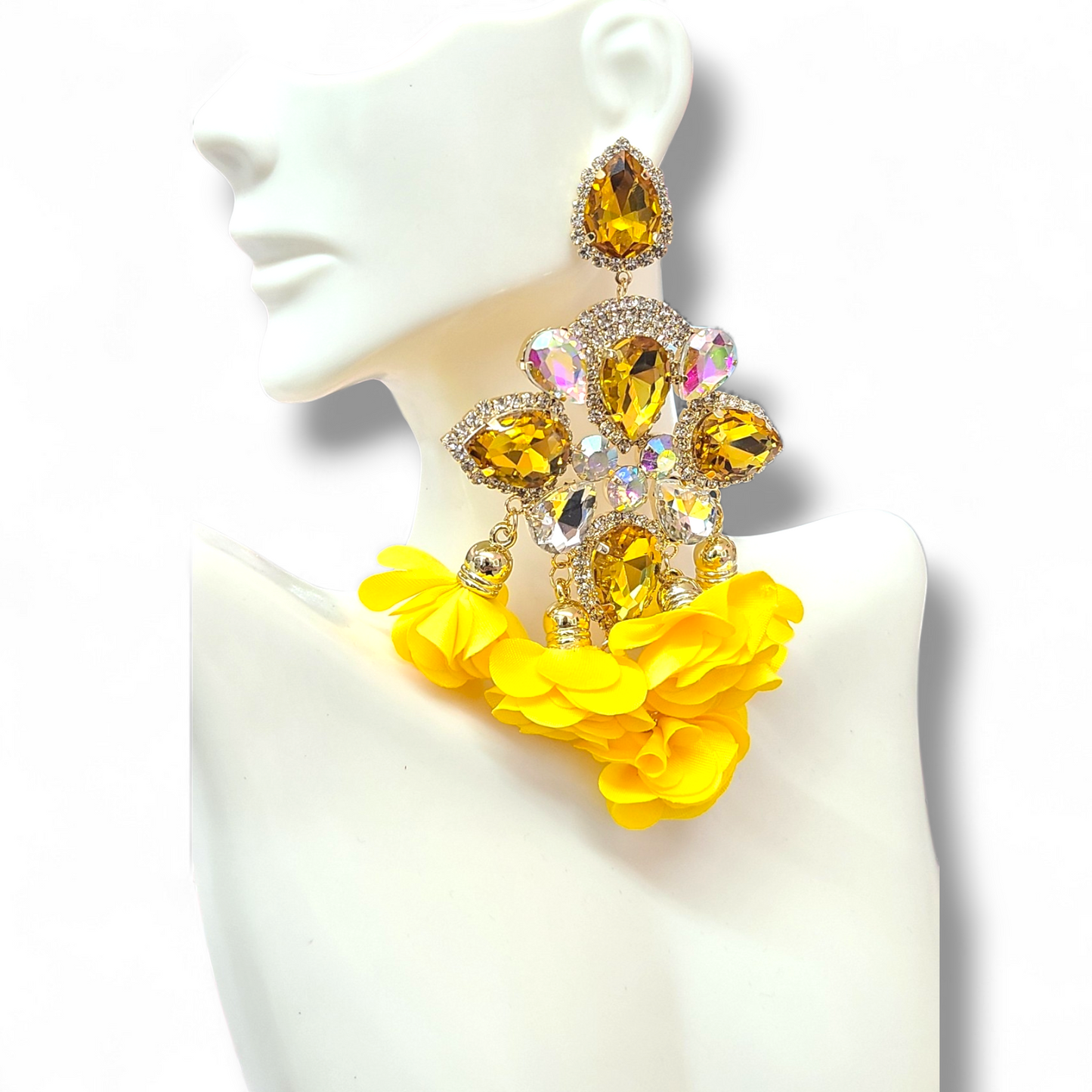 Yellow drop flower earrings