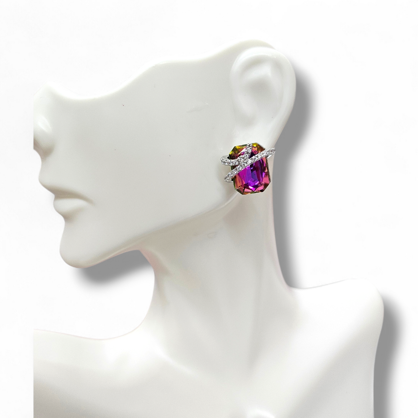 Small rectangle rhodium studs