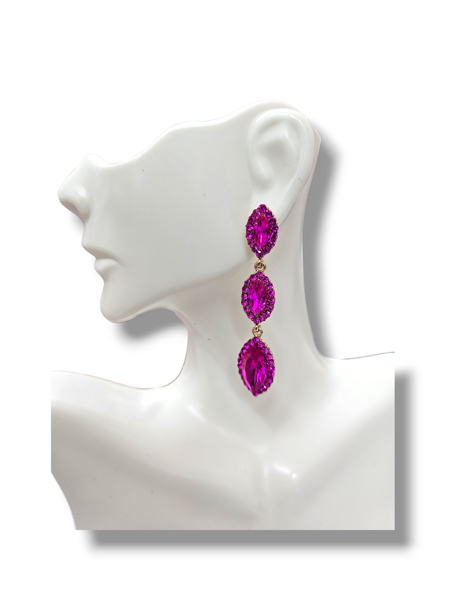 Hot Pink Almond Rhinestone earrings