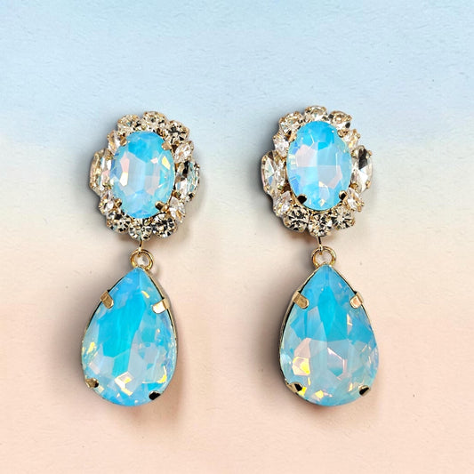 Gold post aqua opal earrings