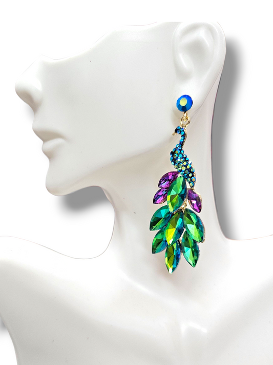 Green peacock earrings