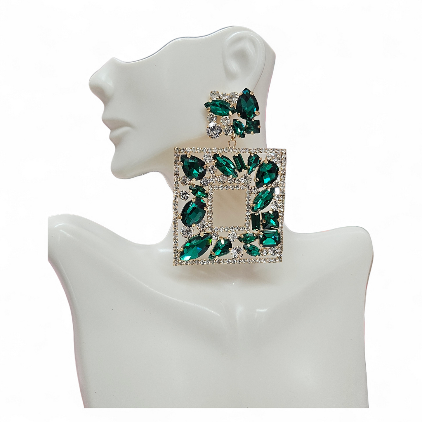 Square Green Statement earrings