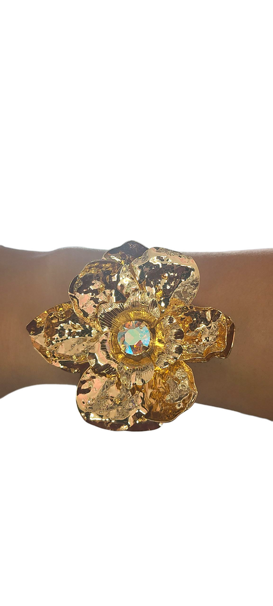 Gold flower cuff bracelet