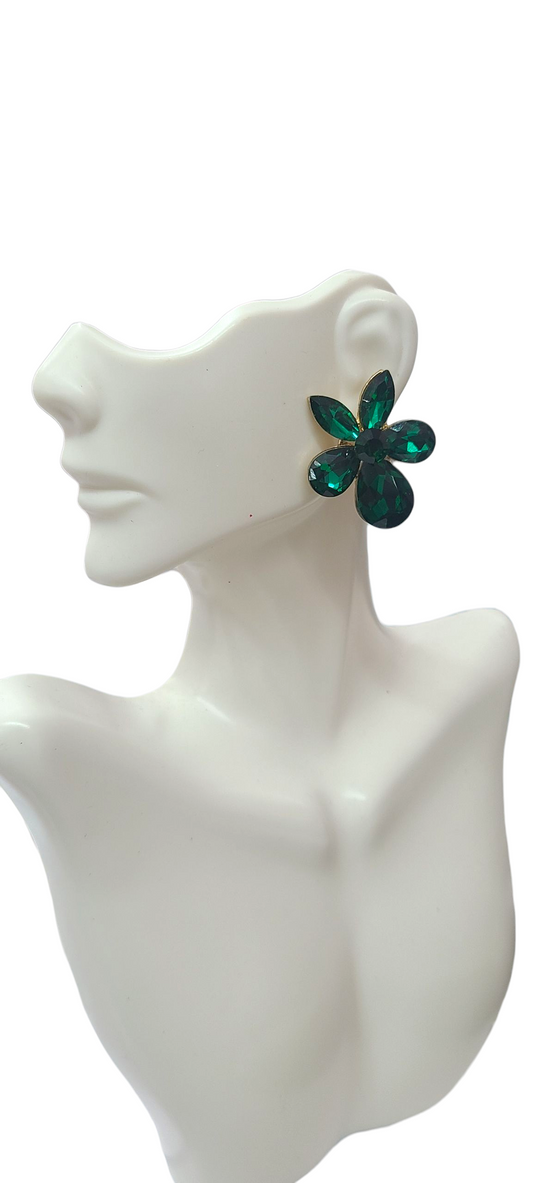 Green Flower stud earring