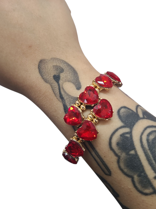 Red Heart Rhinestone Cuff
