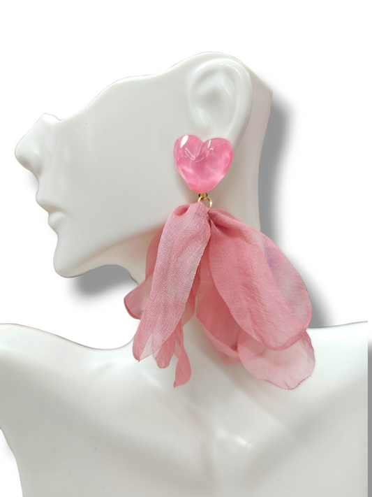 Pink petal heart earrings