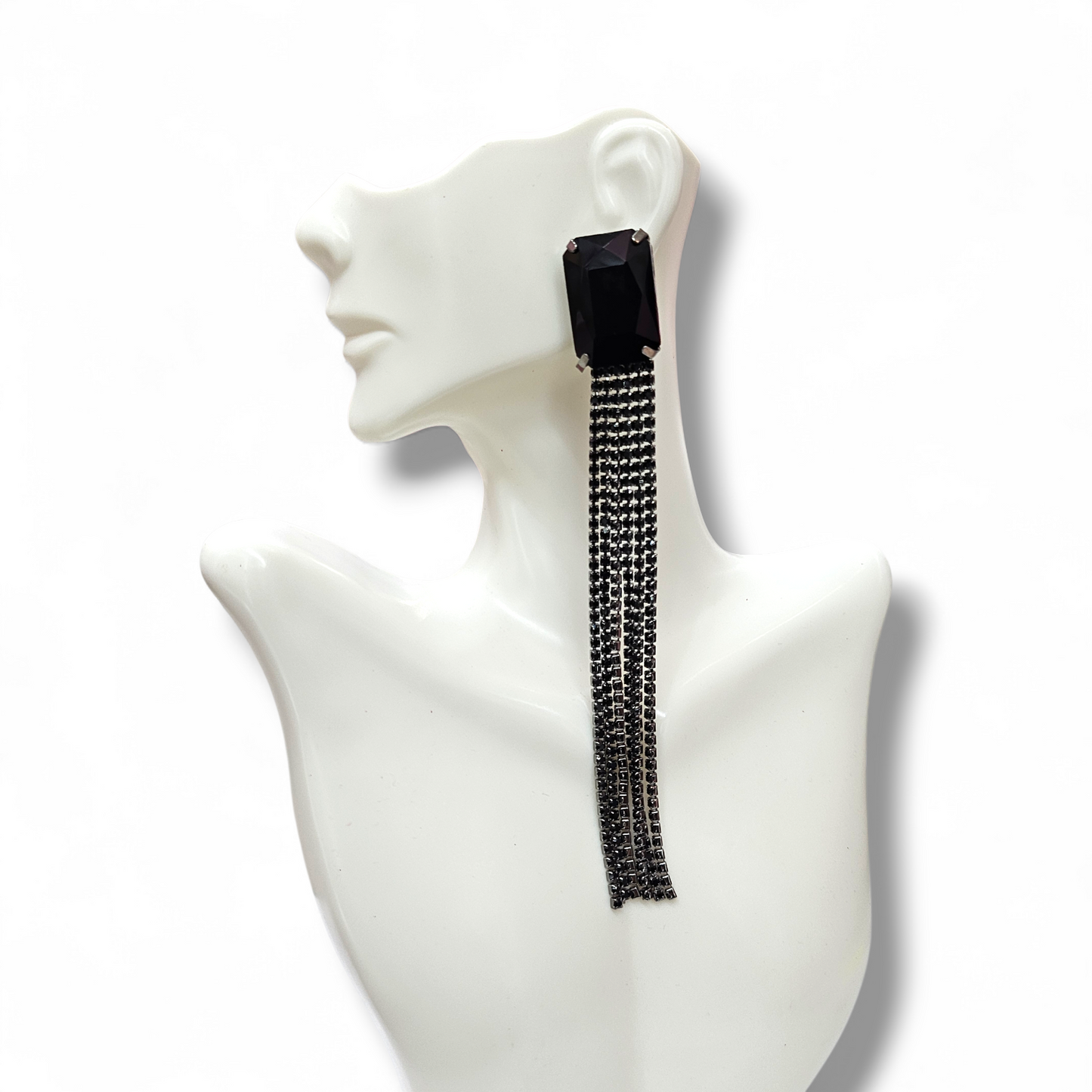 Black rectangle tassel earrings