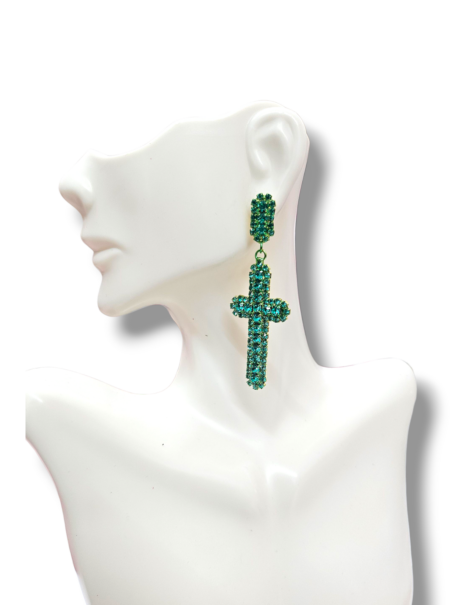 Aqua Green Cross earrings