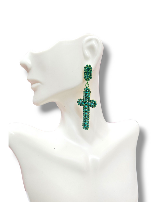 Aqua Green Cross earrings