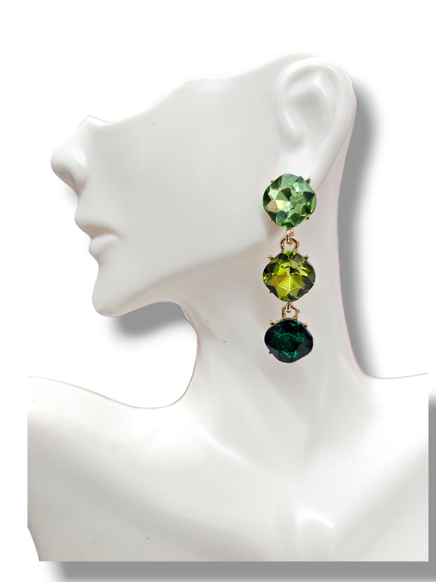 Post drop green earrings