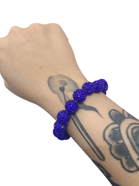 Blue Rhinestone Beaded Stretch Bracelet