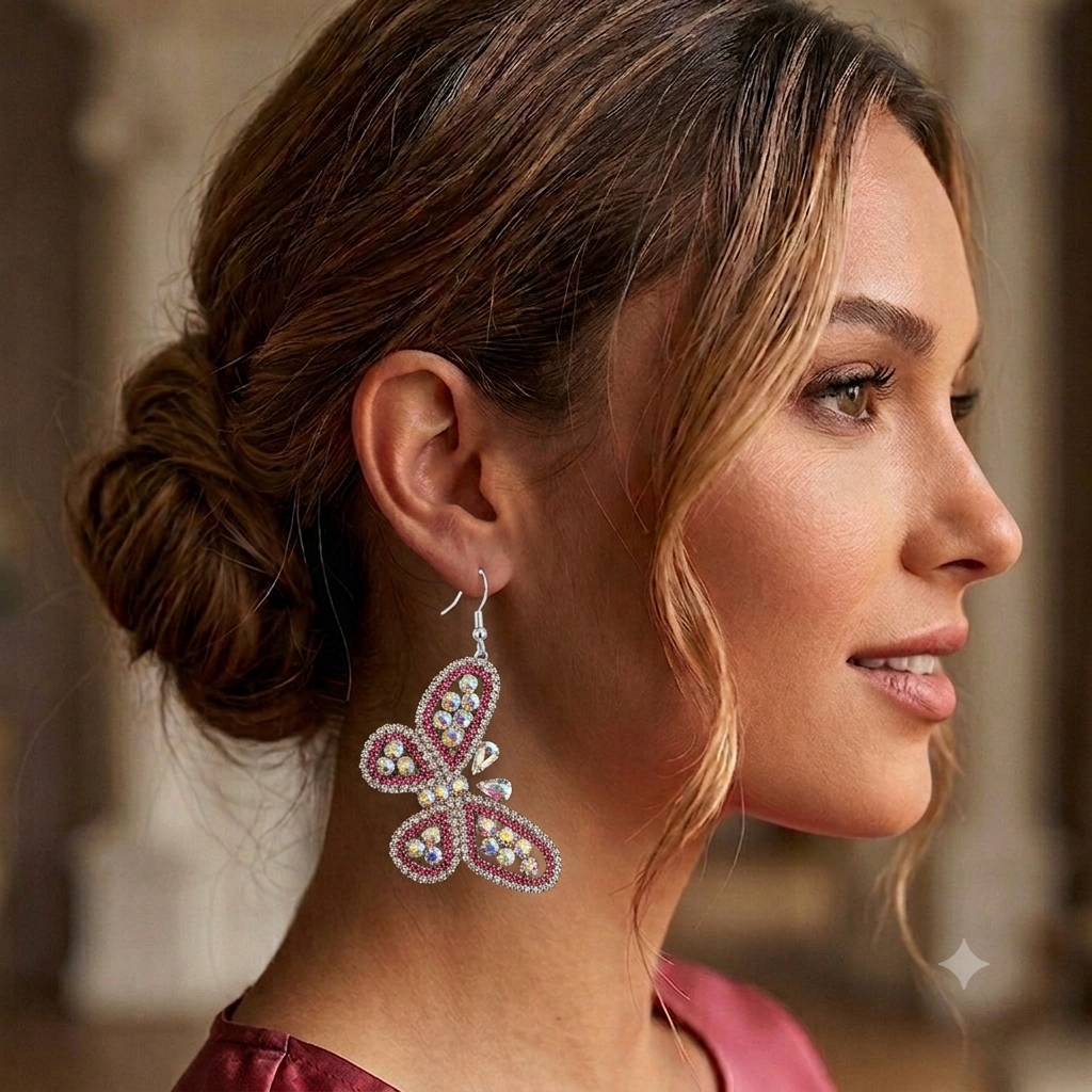 Pink butterfly earrings