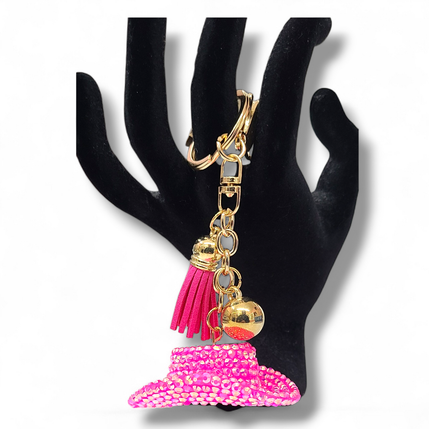 Pink cowgirl hat keychain