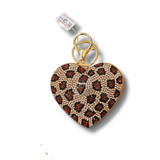 Brown animal print heart Keychain