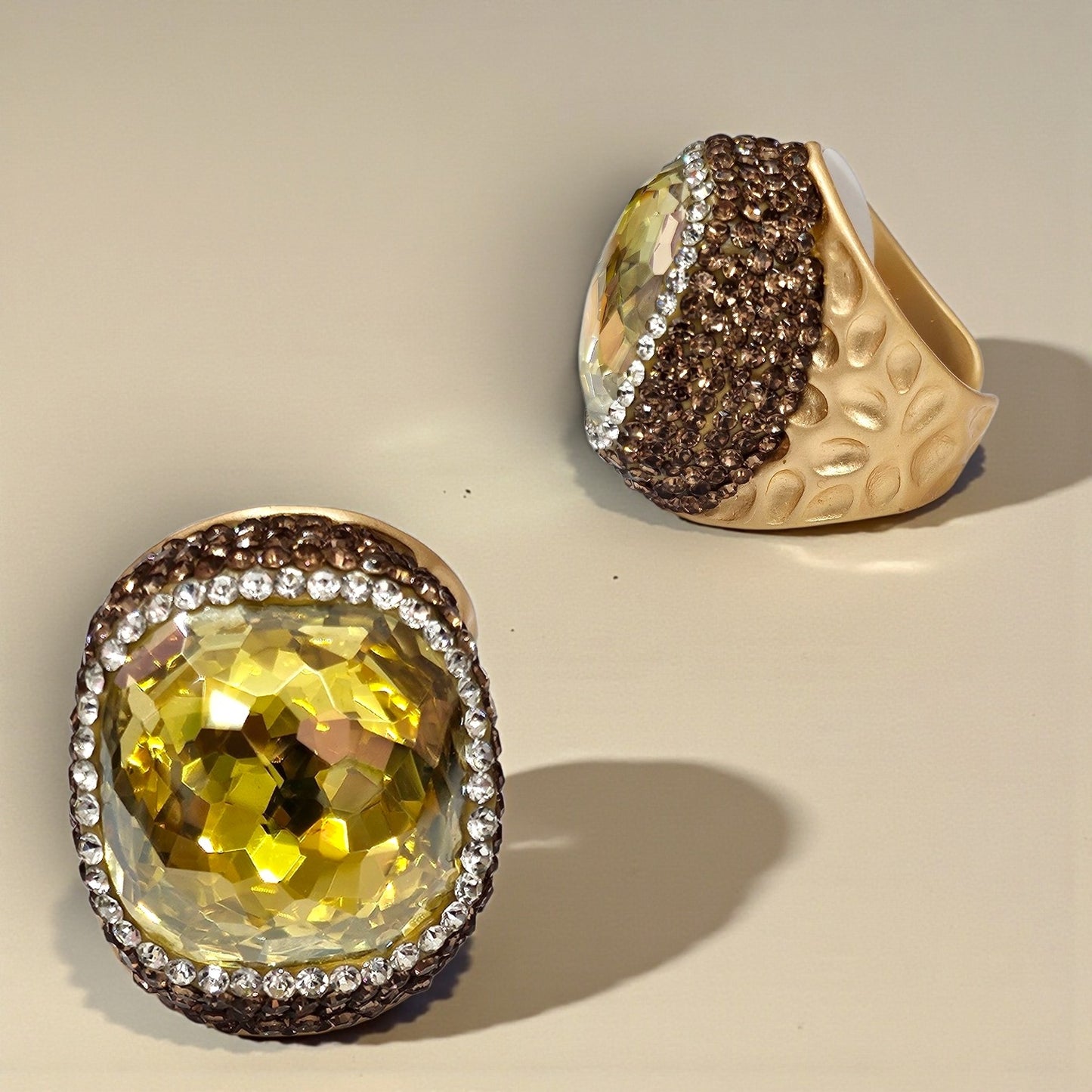 Yellow Crystal Open Ring