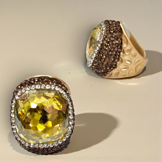 Yellow Crystal Open Ring