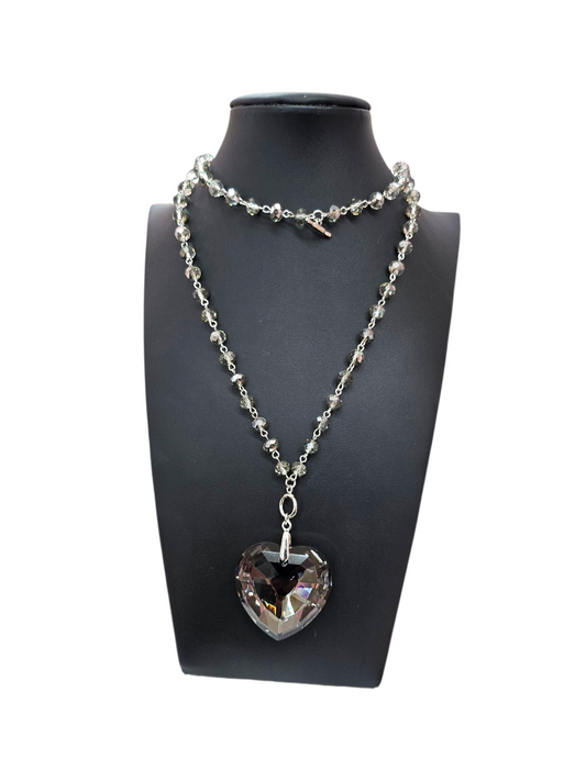 Gunmetal Crystal heart necklace