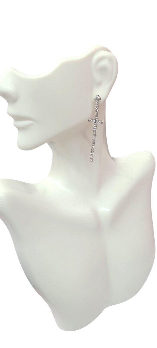 Silver Tassle Cross earring