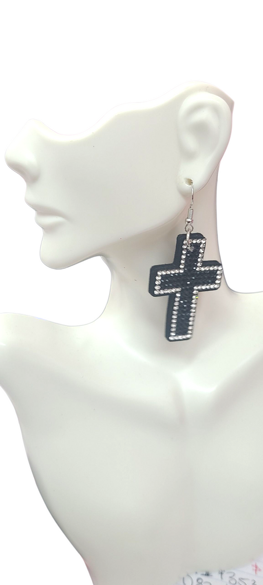 Black cross earrings