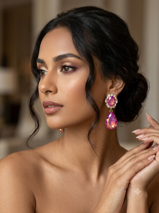 Hot pink opal post back earrings