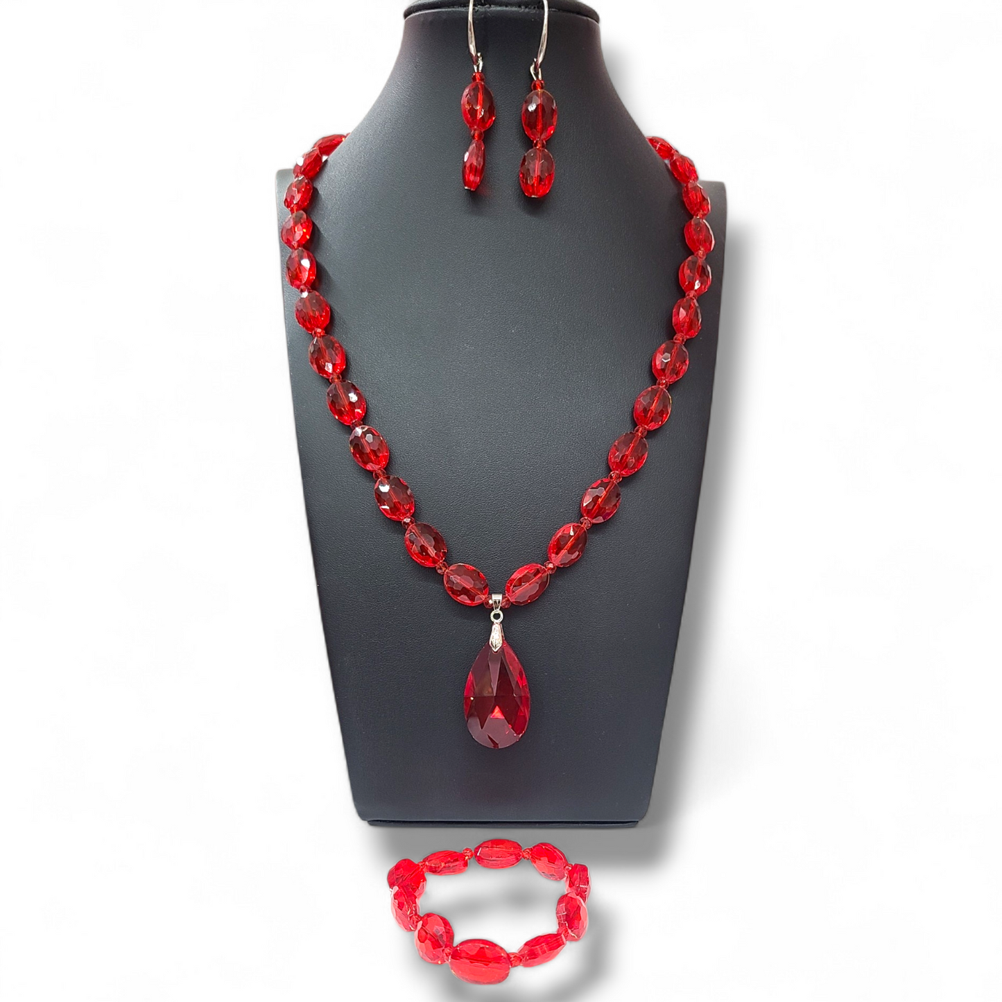 Red crystal necklace 3 set