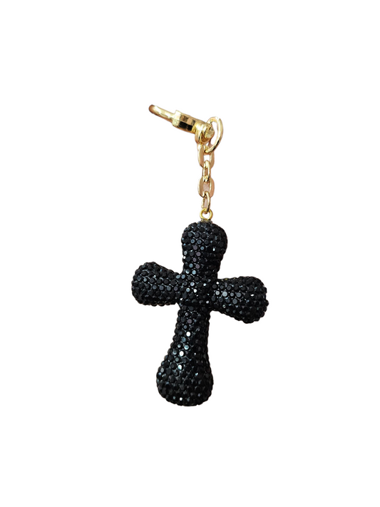 Black Ceramic Cross Keychain