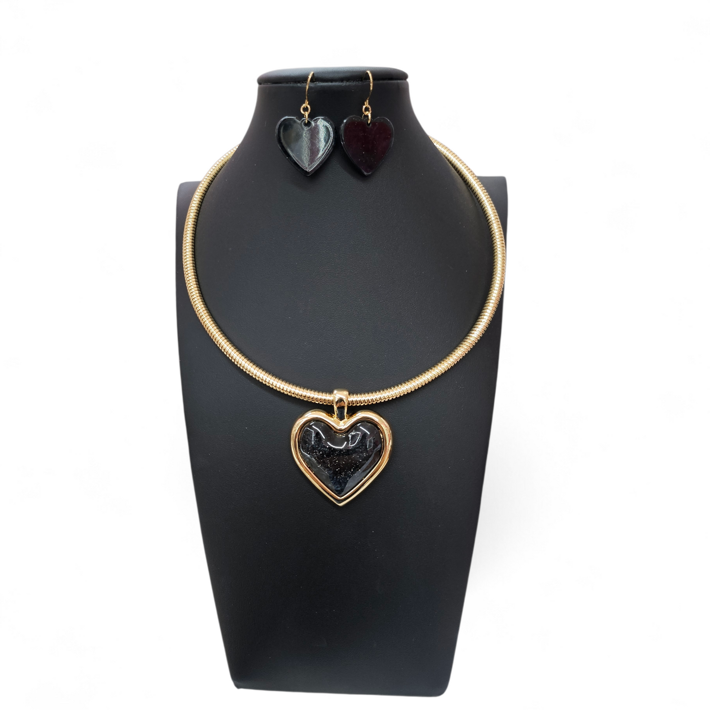 Black marble heart necklace