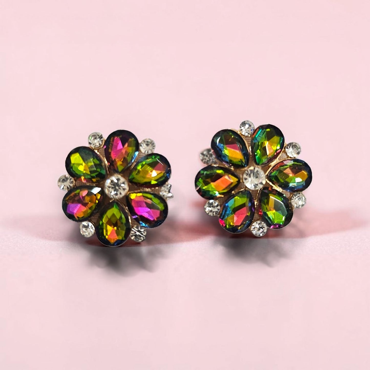 Small oil slick Flower earrings