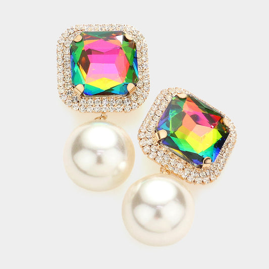 Oil Slick Pearl Clip on Earrings