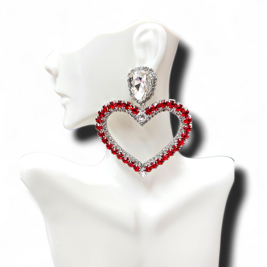Post large red heart earrings