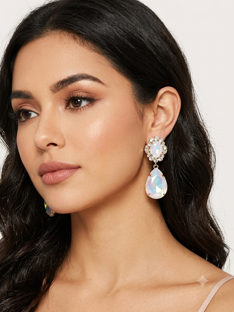White opal  post crystal earrings