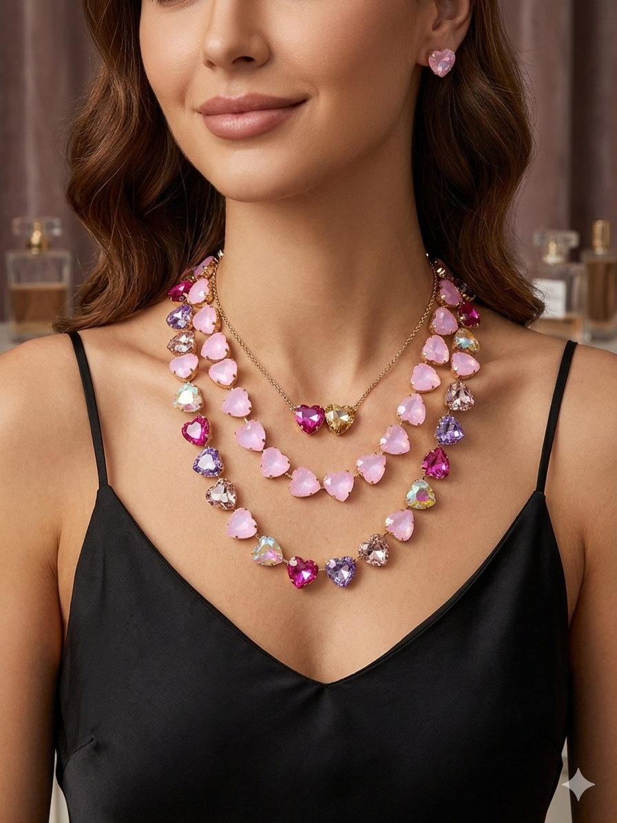 Opal heart multi color necklace