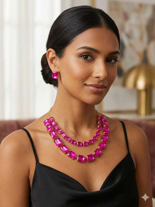 Double line hot pink necklace