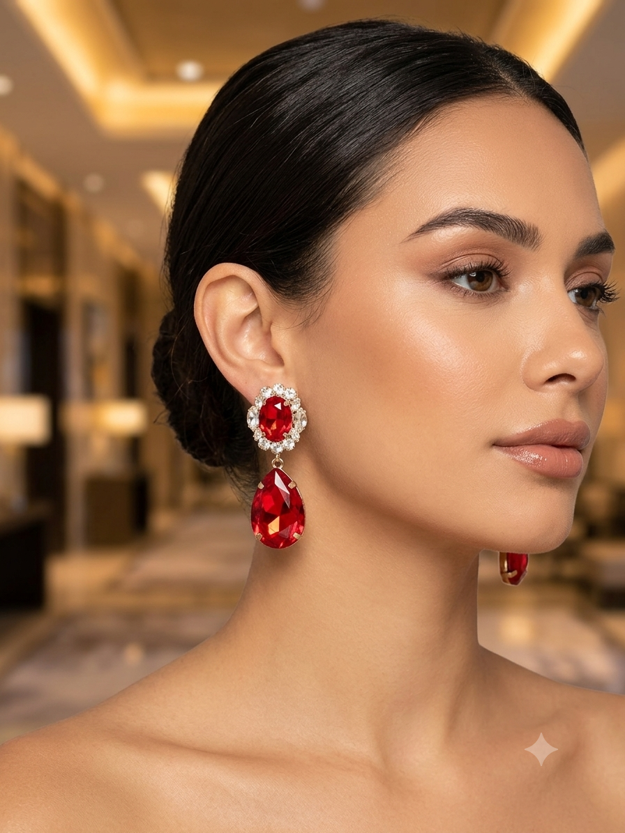 Red and gold post back earrings
