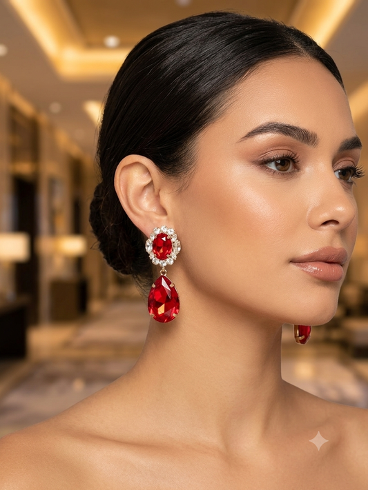 Red and gold post back earrings