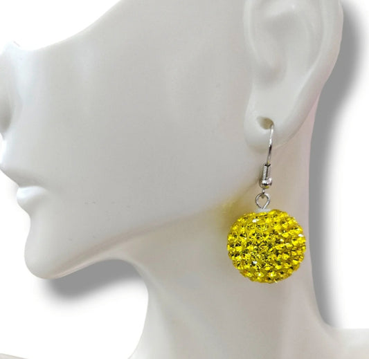 Yellow Beaded Rhinestone Earrings